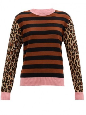 Mixed pattern jumper | MSGM Striped and leopard-jacquard wool-blend sweater