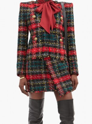 BALMAIN Tartan tweed jacket / textured jackets with padded shoulders - flipped