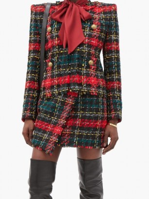 BALMAIN Tartan tweed jacket / textured jackets with padded shoulders
