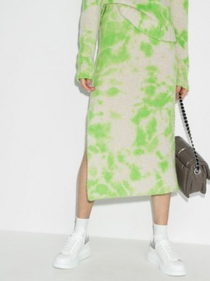 The Elder Statesman tie-dye knitted skirt white/green | designer knits | side slit cashmere skirts - flipped