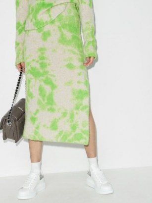 The Elder Statesman tie-dye knitted skirt white/green | designer knits | side slit cashmere skirts