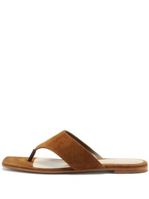 GIANVITO ROSSI Thong suede sandals ~ tan brown toe post flat sandal - flipped
