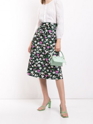 Veronica Beard Avi floral print A-line skirt | tie waist skirts - flipped