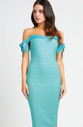 Vesper Dione Crystal Sea Bardot Dress – fitted off the shoulder dresses – bodycon evening wear - flipped
