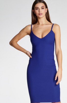 Vesper Ilia Cobalt V-Neck Pencil Dress – strappy blue v neck dresses - flipped