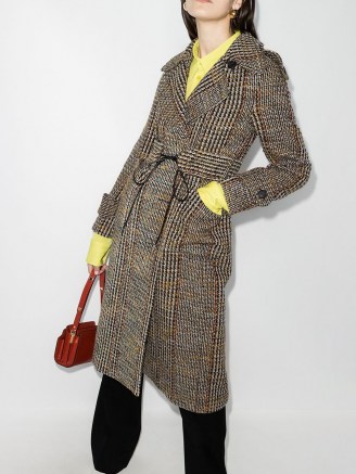 Victoria Beckham checked double-breasted coat / brown wool mix trench style coats