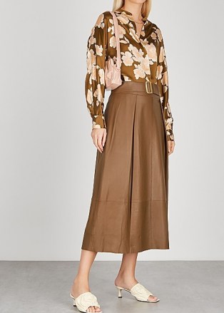 VINCE Brown belted leather midi skirt ~ luxe skirts
