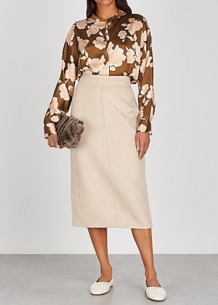 VINCE Oatmeal wool-blend midi skirt ~ neutral slim skirts