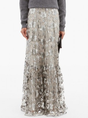 ERDEM Viviane floral-embroidered mesh-overlay maxi skirt ~ long luxe skirts - flipped