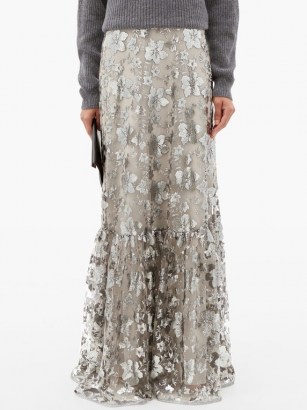 ERDEM Viviane floral-embroidered mesh-overlay maxi skirt ~ long luxe skirts