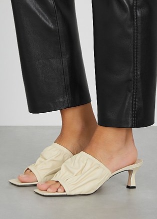 WANDLER Ava 50 ivory leather mules / ruched mule sandals