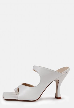 MISSGUIDED white double strap mule / square toe mules - flipped
