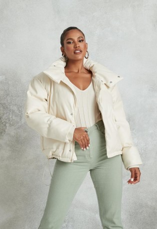 MISSGUIDED white faux leather puffer jacket ~ luxe style padded jackets - flipped