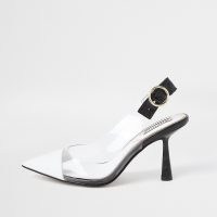 River Island White mid heel sling back court | semi clear retro courts | vintage look slingbacks