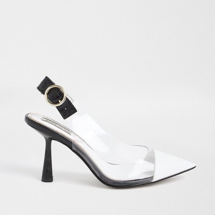 River Island White mid heel sling back court | semi clear retro courts | vintage look slingbacks - flipped