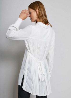 MINT VELVET White Pleated Long Shirt | back tie detail shirts - flipped