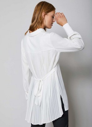 MINT VELVET White Pleated Long Shirt | back tie detail shirts