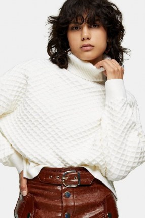 Topshop White Quilted Oversized Knitted Sweatshirt | honeycomb style knits - flipped