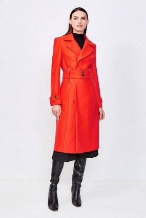 KAREN MILLEN Wool Blend Popper Detail Coat / bright orange winter coats - flipped