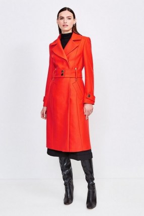 KAREN MILLEN Wool Blend Popper Detail Coat / bright orange winter coats