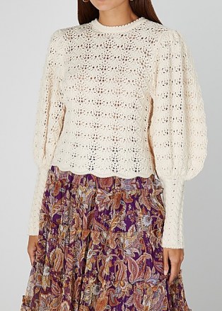 ZIMMERMANN Ladybeetle cream crochet-knit wool jumper / vintage style knitwear / jumpers with detachable high collars - flipped