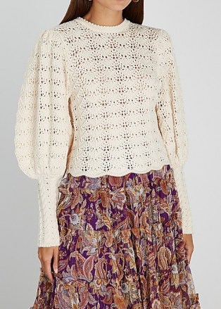 ZIMMERMANN Ladybeetle cream crochet-knit wool jumper / vintage style knitwear / jumpers with detachable high collars