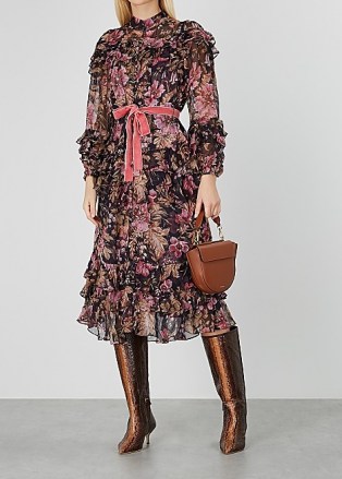 ZIMMERMANN Lucky floral-print silk-chiffon midi dress – romantic ruffled dresses - flipped
