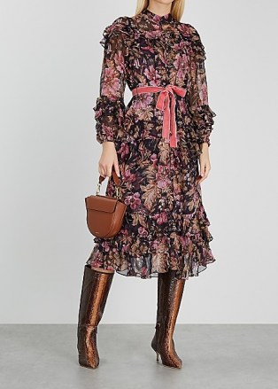 ZIMMERMANN Lucky floral-print silk-chiffon midi dress – romantic ruffled dresses