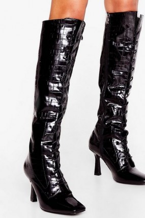 NASTY GAL A Little Tied Up Croc Knee High Boots - flipped