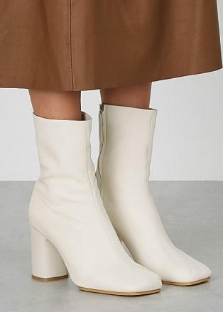 ACNE STUDIOS 85 ecru leather ankle boots ~ square toe block heel boots - flipped