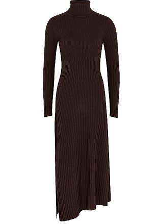 A.L.C. Emmy dark brown rib-knit jumper dress ~ asymmetric hemline dresses - flipped