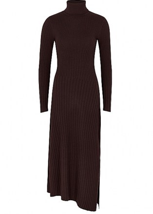A.L.C. Emmy dark brown rib-knit jumper dress ~ asymmetric hemline dresses