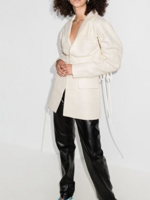 Aleksandre Akhalkatsishvili ruched knot-detail blazer jacket | white cotton gathered sleeve jackets - flipped