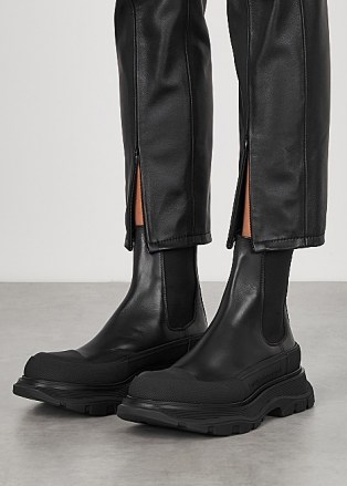 ALEXANDER MCQUEEN Tread black leather Chelsea boots ~ chunky sole footwear - flipped