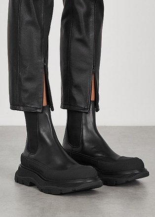 ALEXANDER MCQUEEN Tread black leather Chelsea boots ~ chunky sole footwear