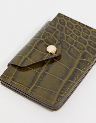 & Other Stories leather card holder in khaki croc ~ green card holders ~ crocodile effect accessories