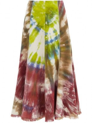 GABRIELA HEARST Amy fringed tie-dye flannel midi skirt | multicoloured skirts - flipped