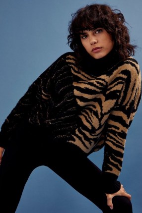 Topshop Animal Print Spliced Funnel Knitted Jumper | multi patterned jumpers | high neck sweater - flipped