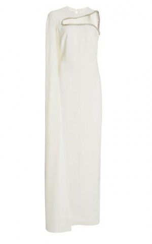 Stella McCartney Arlette Crystal-Cutout Crepe Cape Gown – designer evening gowns – cut out crystal trim event wear
