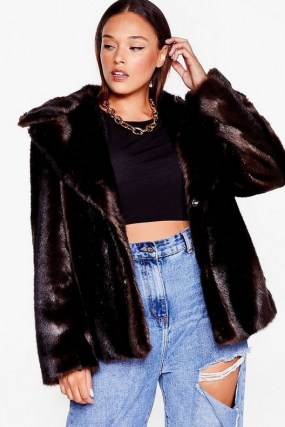 NASTY GAL As Your Faux Fur Plus Relaxed Jacket ~ chocolate brown plus size jackets ~ fluffy winter coats - flipped