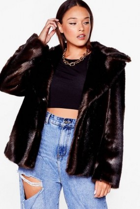 NASTY GAL As Your Faux Fur Plus Relaxed Jacket ~ chocolate brown plus size jackets ~ fluffy winter coats