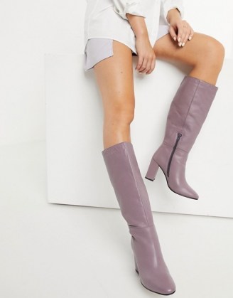 ASOS DESIGN Comet leather pull on boots in lilac - flipped