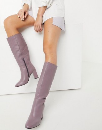 ASOS DESIGN Comet leather pull on boots in lilac