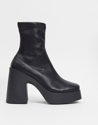 ASOS DESIGN Elsie high heeled sock boot in black pu ~ chunky platform boots