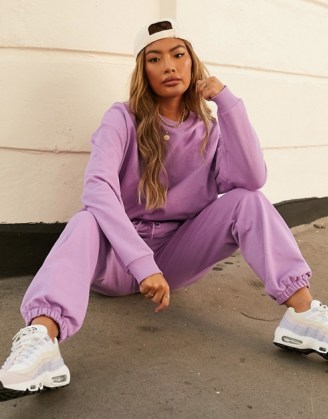 ASOS DESIGN Weekend Collective co-ord oversized sweatshirt with tonal embroidery logo in lilac – urban street style
