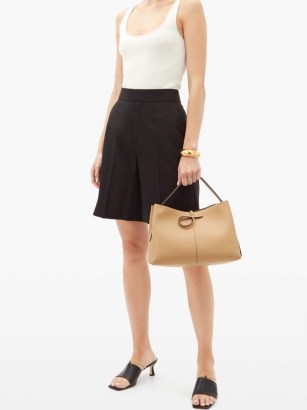 WANDLER Ava medium smooth-leather tote bag ~ beige shoulder bags ~ neutral top hand handbag - flipped