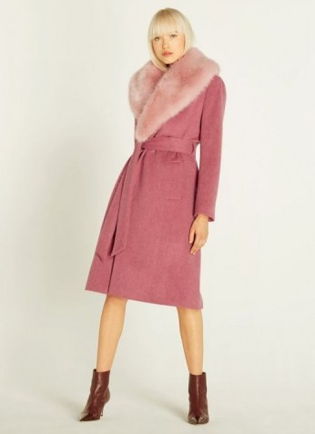 LK BENNETT AVA PALE PINK WOOL COAT / winter glamour / coats with faux fur collars - flipped