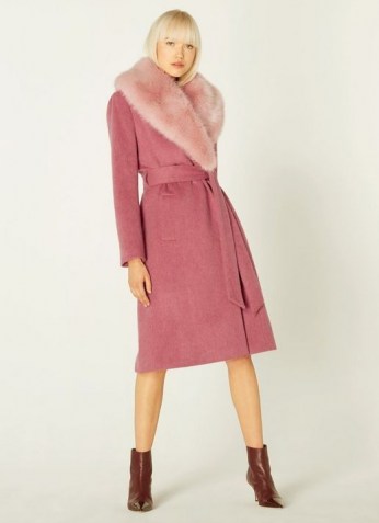 LK BENNETT AVA PALE PINK WOOL COAT / winter glamour / coats with faux fur collars
