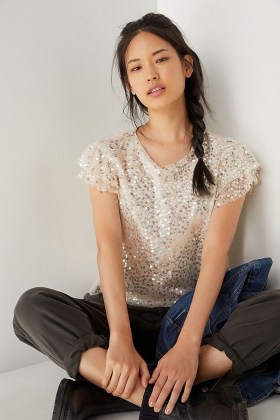 ANTHROPOLOGIE Pamela Sequined Blouse ~ glittering blouses