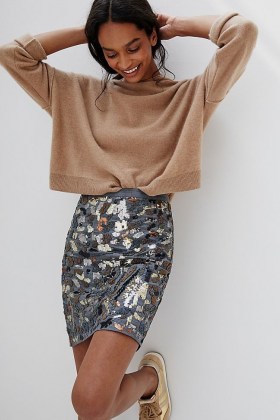 Maeve Marcella Sequined Mini Skirt ~ bead and sequin embellished skirts - flipped